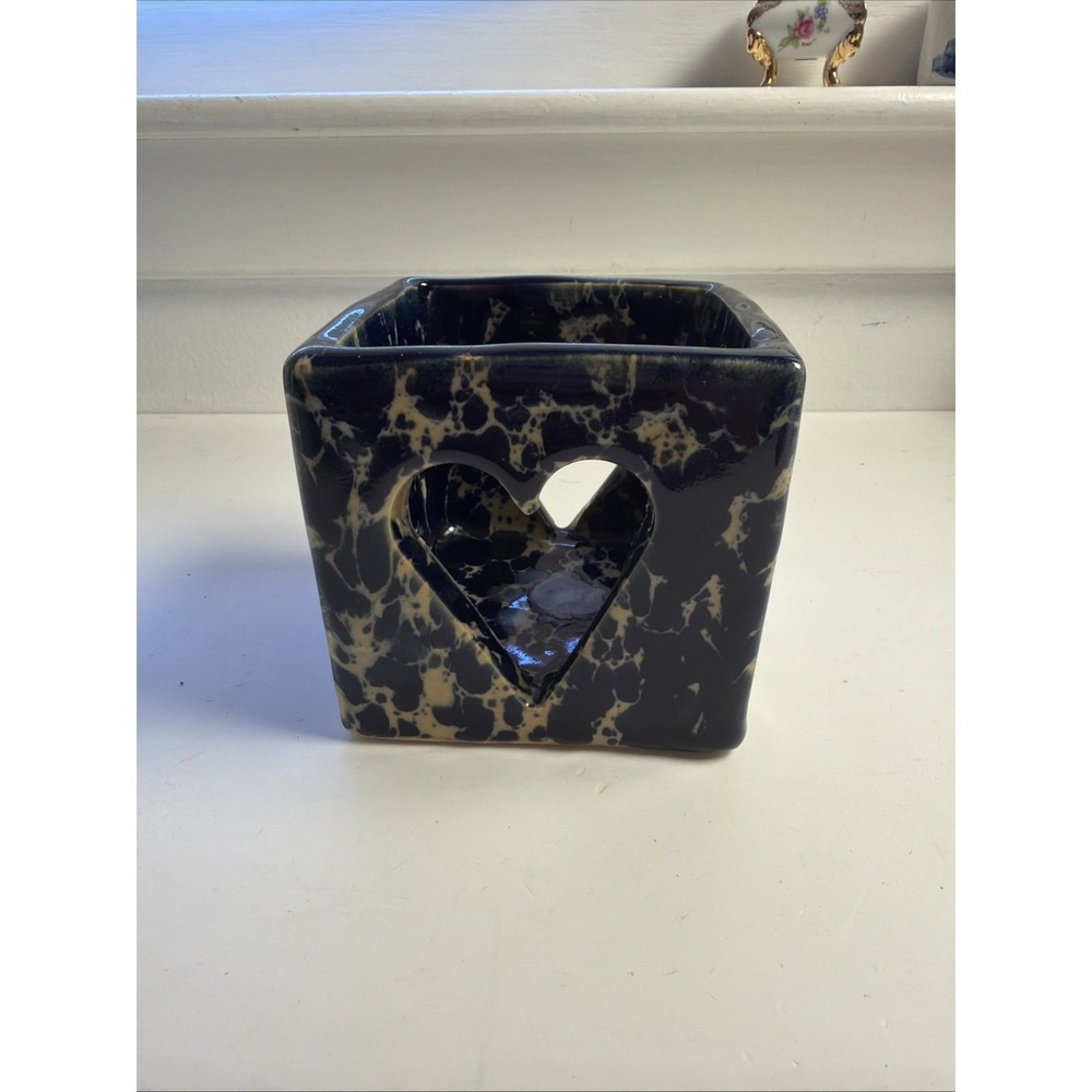 Bennington Potters Cube Vase Mid Century Modern 1844 Cut Out Heart Blue Rare‎